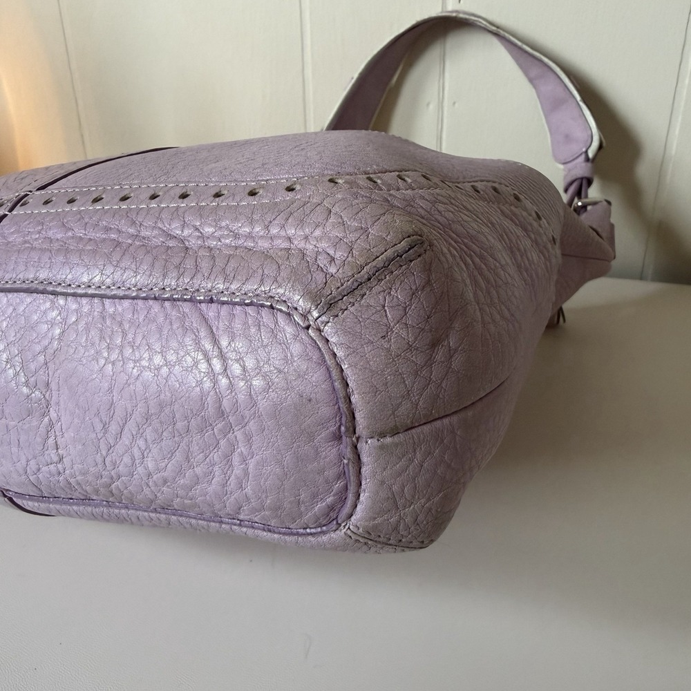 Coach Lilac Pebbled Shoulder Bag Buckle Accent Silver Hardware Designer Classic - Picture 9 of 14